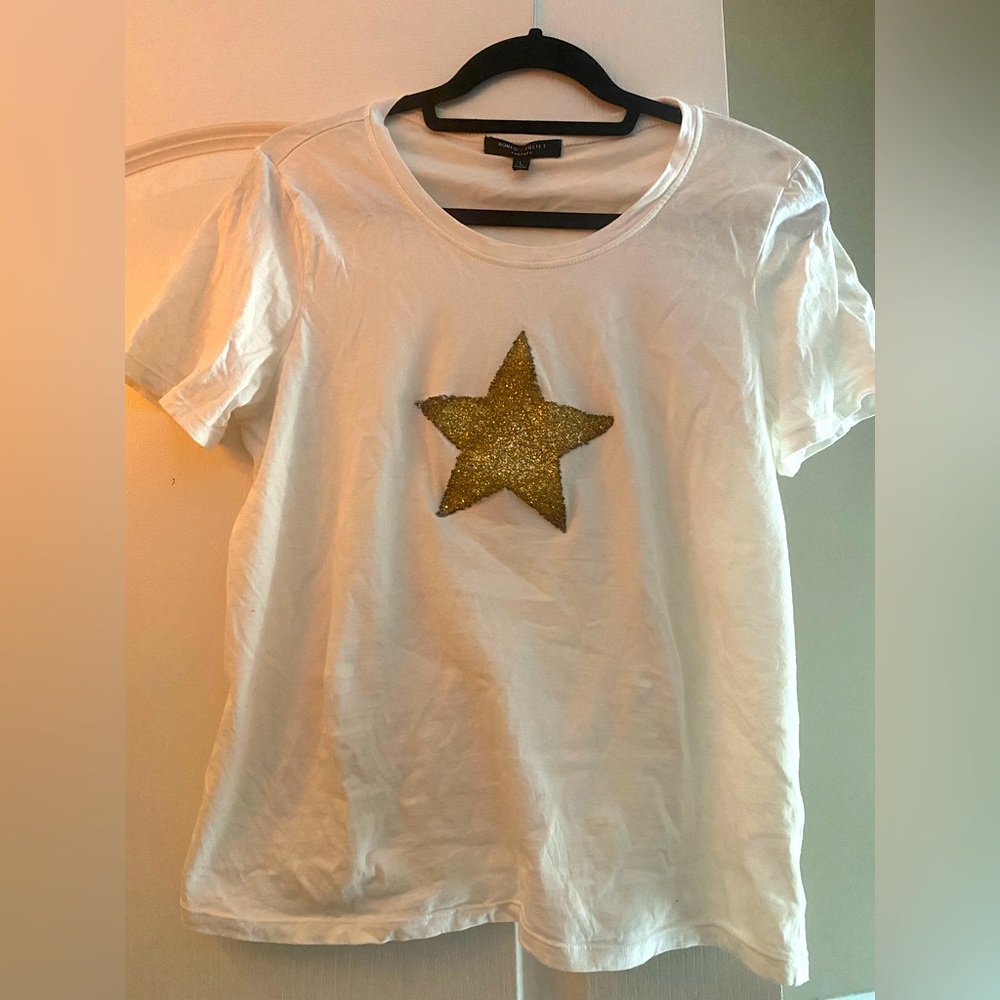 Star Studded Gold Glitter Sparkle Romeo Juliet Couture Short Sleeve Large Medium